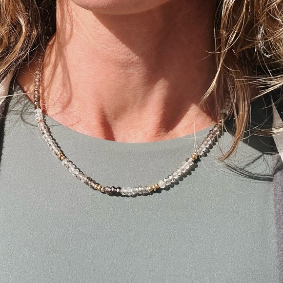 BUNDLE Ombre Smokey Quartz Necklace Waterproof Gold Beautiful Neutral Beaded - Picture 10 of 12